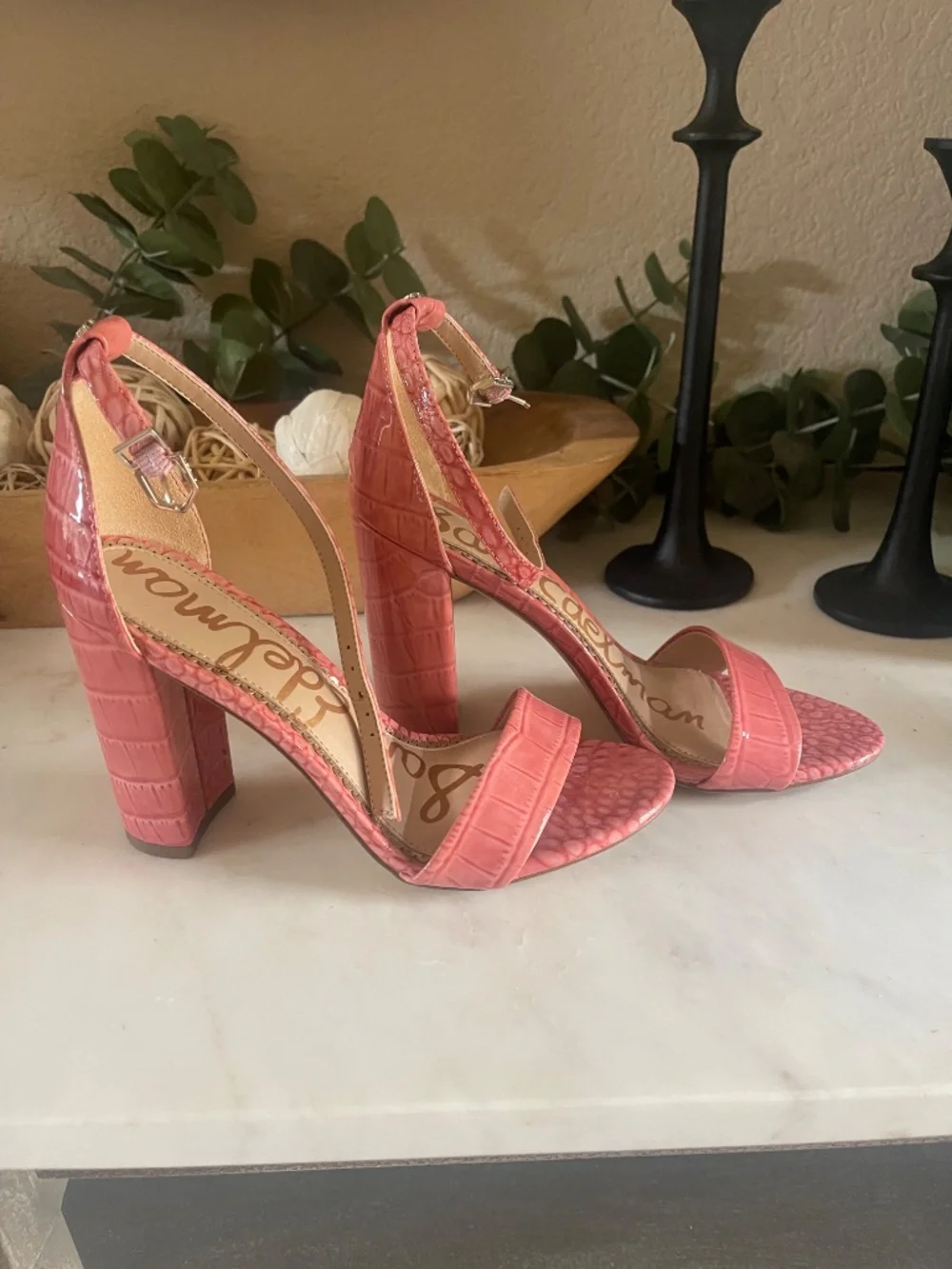Sam Edelman Yaro Block Heel Sandal — Pink Croc Patent — Size 5.5 — Worn Once